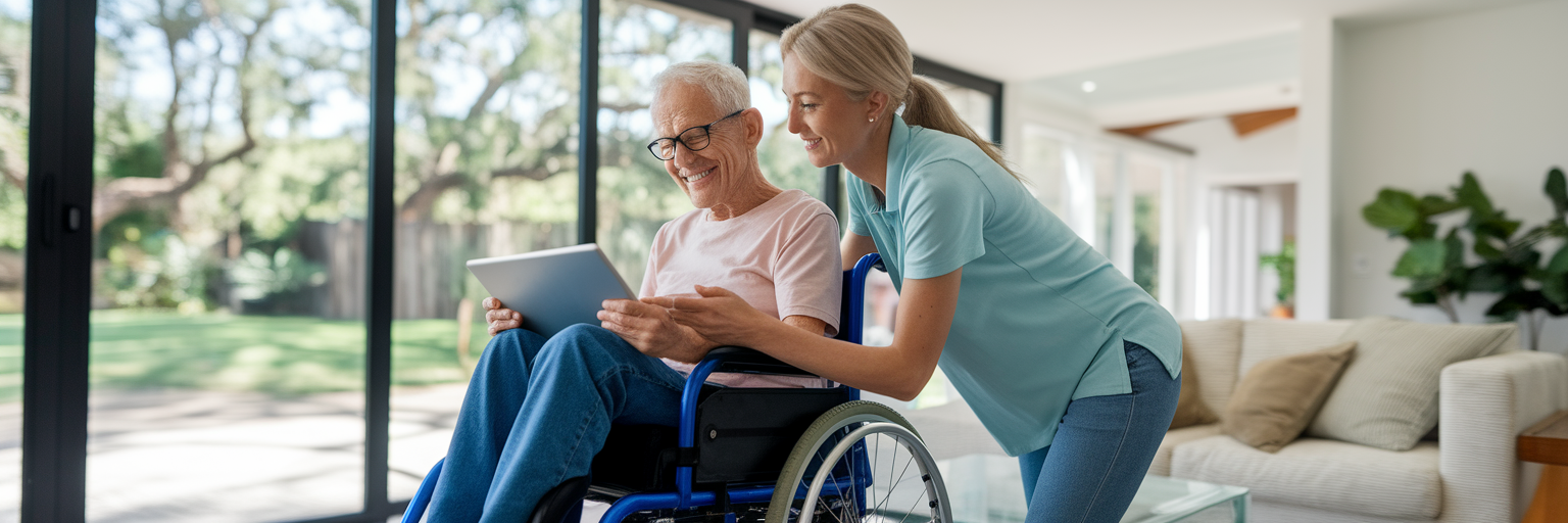 NDIS participant using assistive technology