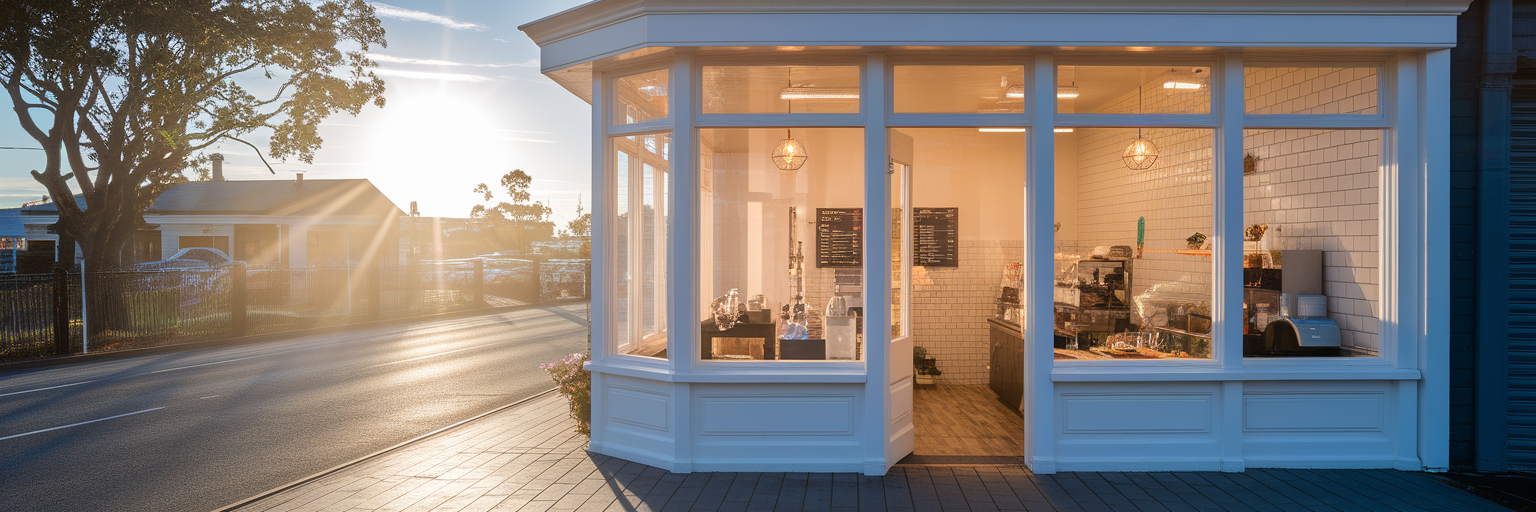 Sunlit Australian small business storefront.