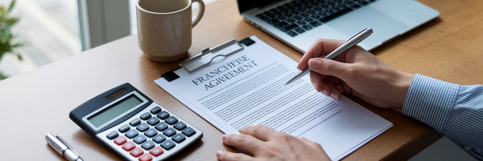 Reviewing a franchise agreement document.