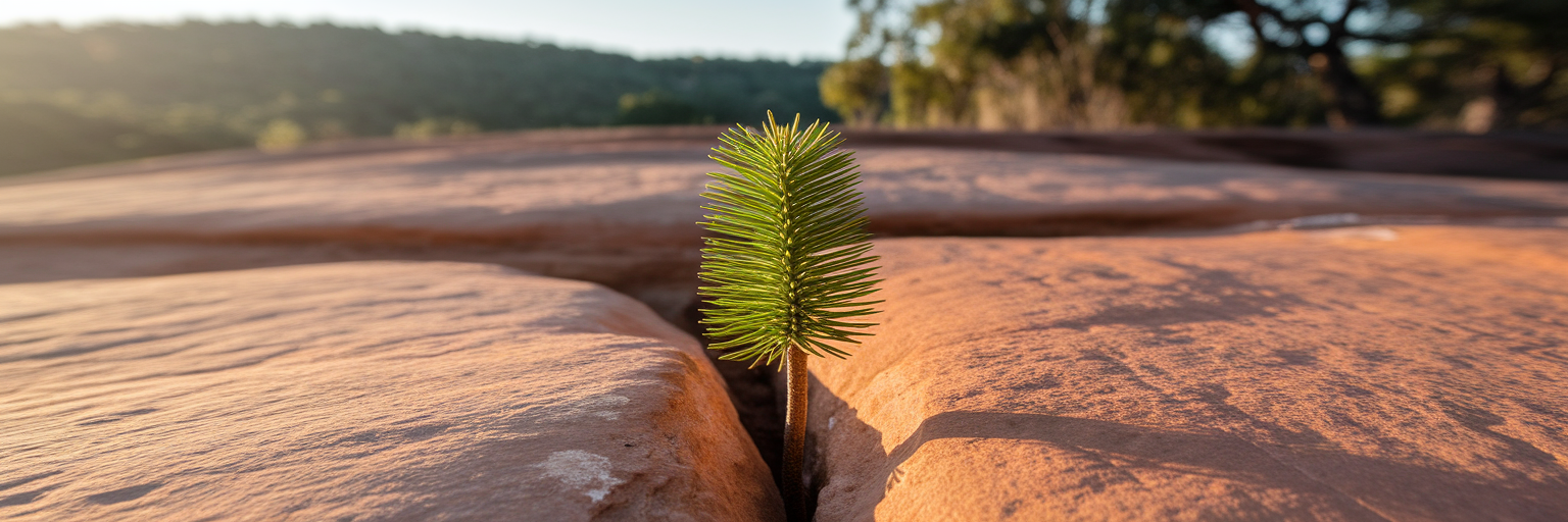 Small native sapling growing from stone.