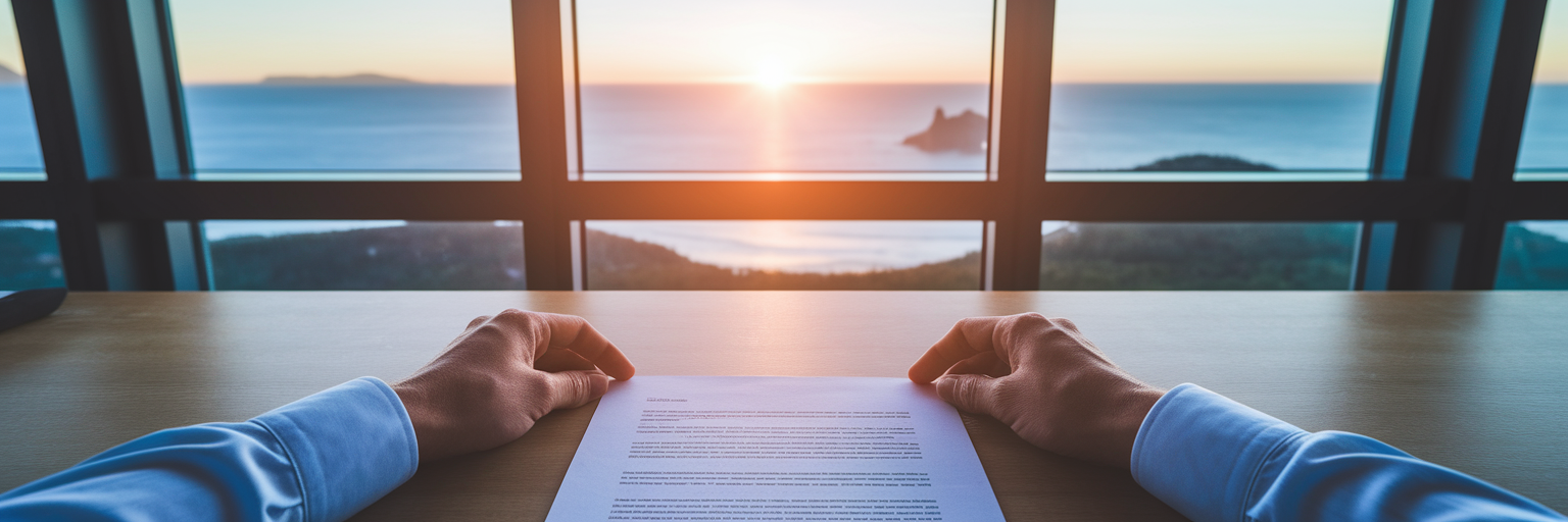 Business owner's desk with single organised document.
