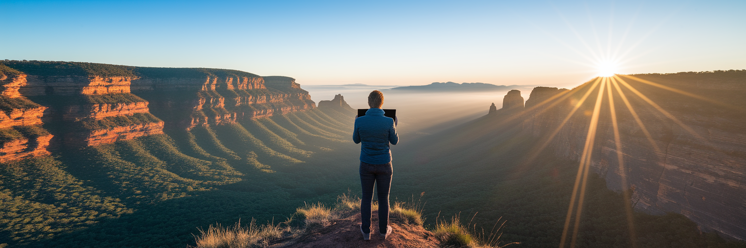 Person planning business at sunrise.