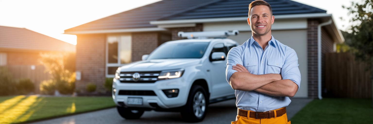 Australian tradie with new work ute and home