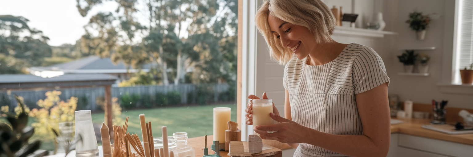 Aussie mumpreneur in her home business workshop.