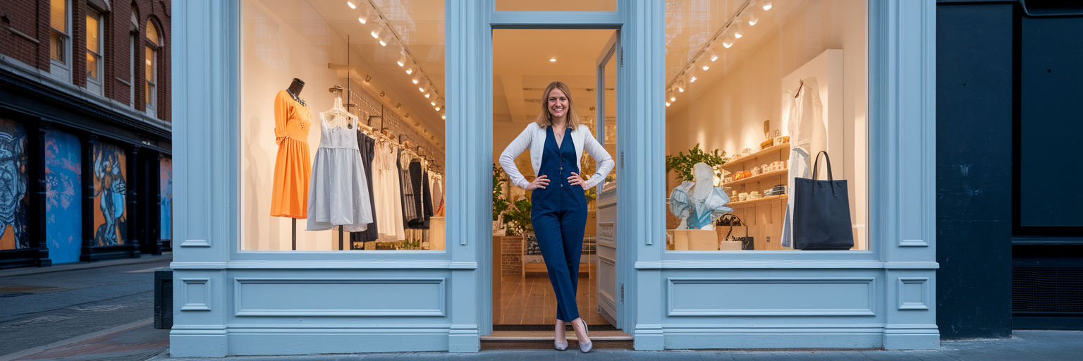Business owner at her Melbourne store at dawn.