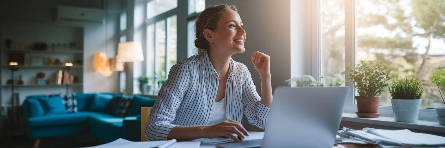 Female entrepreneur working in home office.