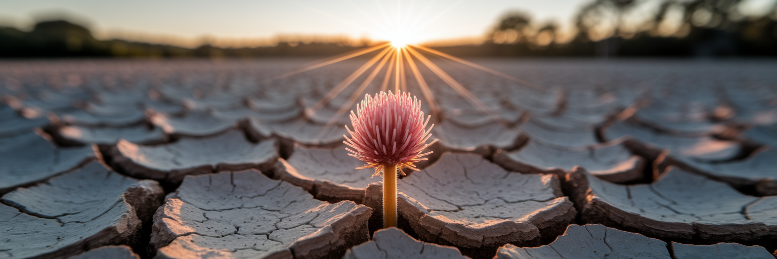 Resilient native plant growing through dry earth.