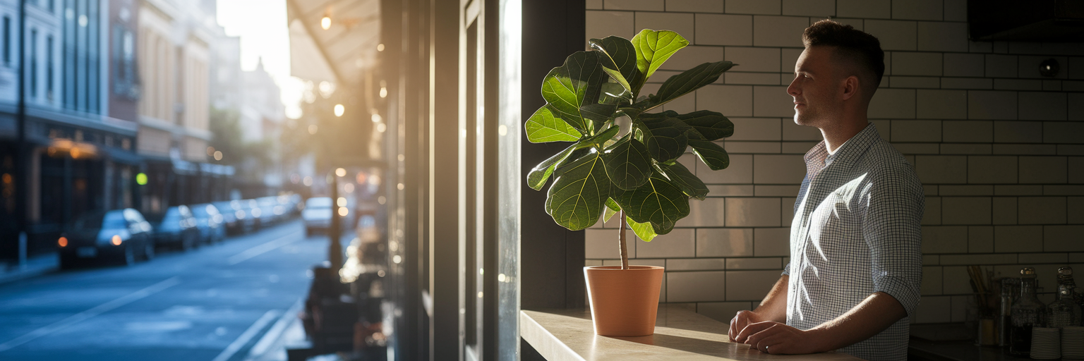 Small business owner feeling relieved in their cafe.