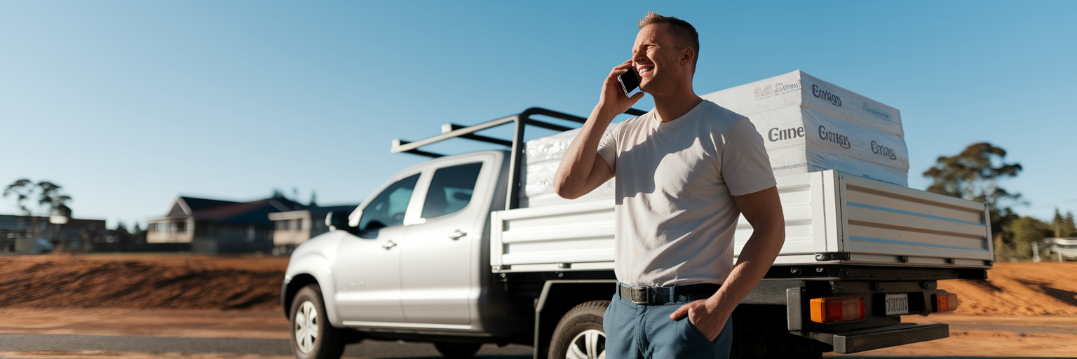 Australian tradie with ute full of materials.