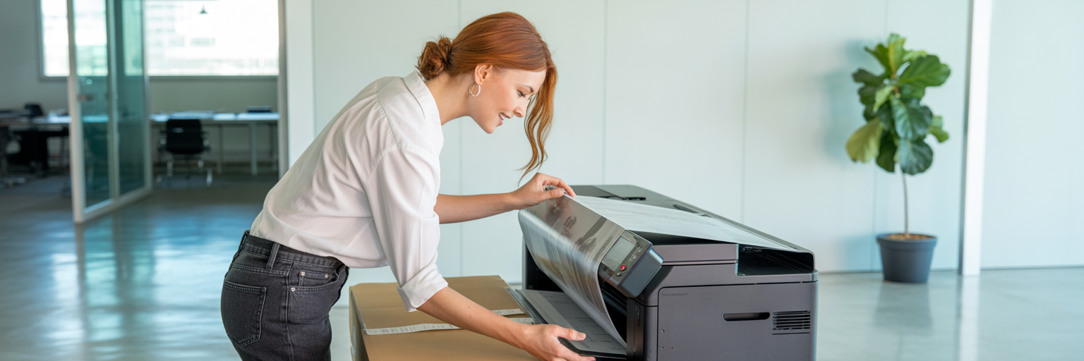 Business owner unboxing new equipment
